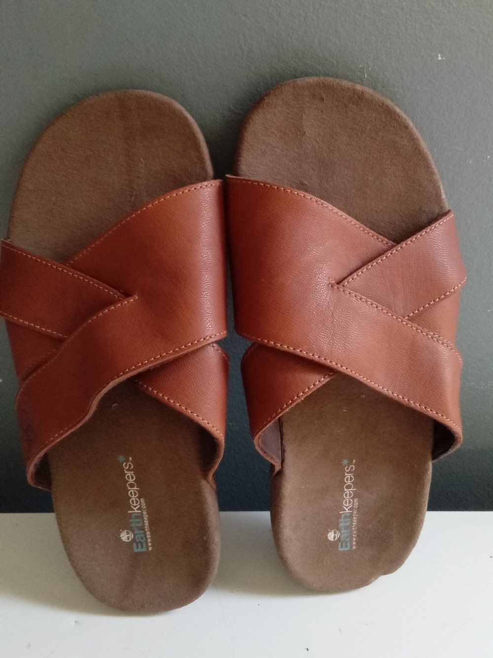 Timberland Earthkeepers Brown Leather Crisscross Slide Sandals Mens